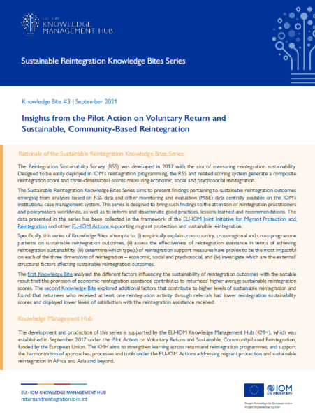 Knowledge Bite #3 -  Insights from the Pilot Action on Voluntary Return and Sustainable, Community-Based Reintegration