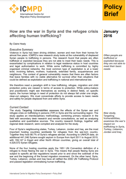 2016, C.Healy, ICMPD, How are the War in Syria and the Refugee Crisis Affecting Human Trafficking?
