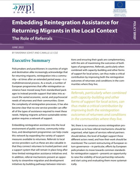 2022, Migration Policy Institute Europe, Embedding Reintegration Assistance for Returning Migrants in the Local Context The Role of Referrals