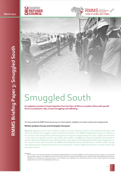 2017, B. Frouws and C.Horwood, Regional Mixed Migration Secretariat (RMMS), Smuggled South: An Updated Overview of Mixed Migration From the Horn of Africa to Southern Africa With Specific Focus on Protections Risks, Human Smuggling and Trafficking