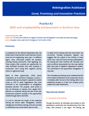 Reintegration good practices #2 - Skills and employability enhancement in Burkina Faso