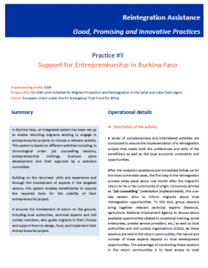 Reintegration good practices #3 - Support for Entrepreneurship in Burkina Faso