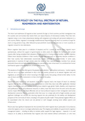 2021, IOM, IOM’s Policy on the Full Spectrum of Return, Readmission and Reintegration